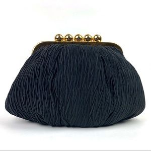 Vintage Black Crepe Kiss-Lock Evening Clutch | Gold Hardware & Chain Strap